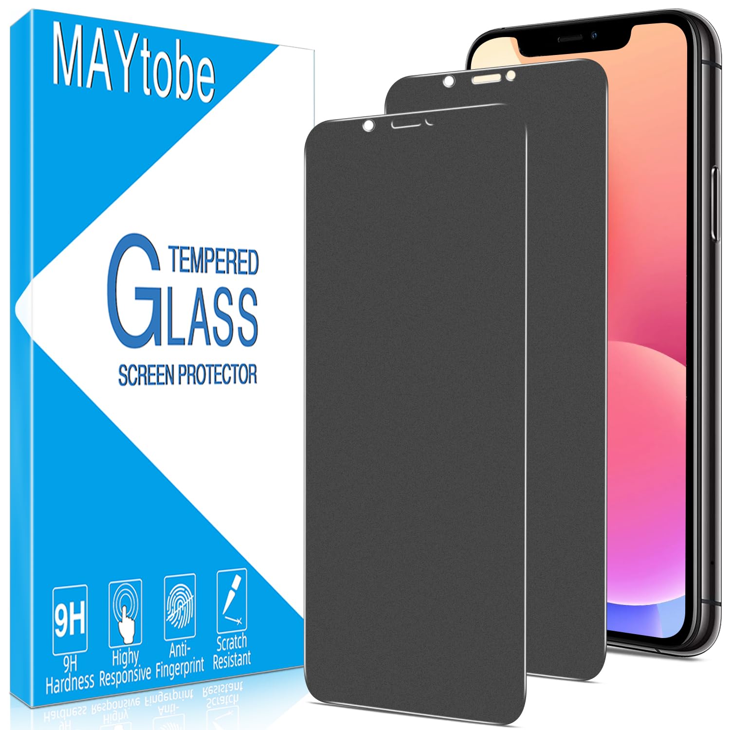 MAYtobe para iPhone 11, iPhone XR Protector de Pantalla Privacidad Mate | 2 Unidades Cristal Vidrio Templado Mate, Anti Espía, Antirreflejos, Antihuellas, Antiarañazos, Dureza 9H