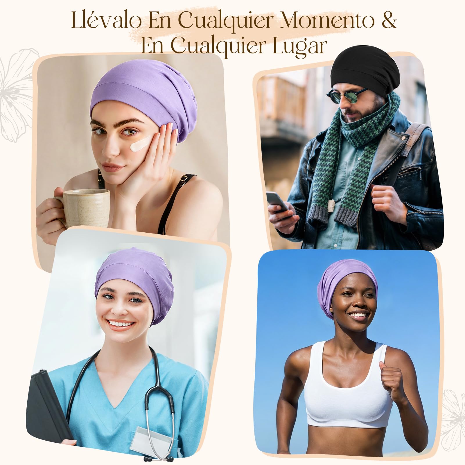 Gorro de Dormir de Bambú Ajustable Antifrizz para Hombre y Mujer, Slouchy Beanie Suave y Transpirable