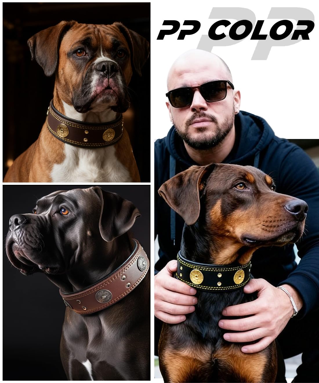 Collar de cuero para perro, collares de cuero genuino resistente de 5 cm de ancho, hecho a mano, suave y lujoso, la mejor opción para perros de raza grande y mediana de 19.5 a 23.5 pulgadas