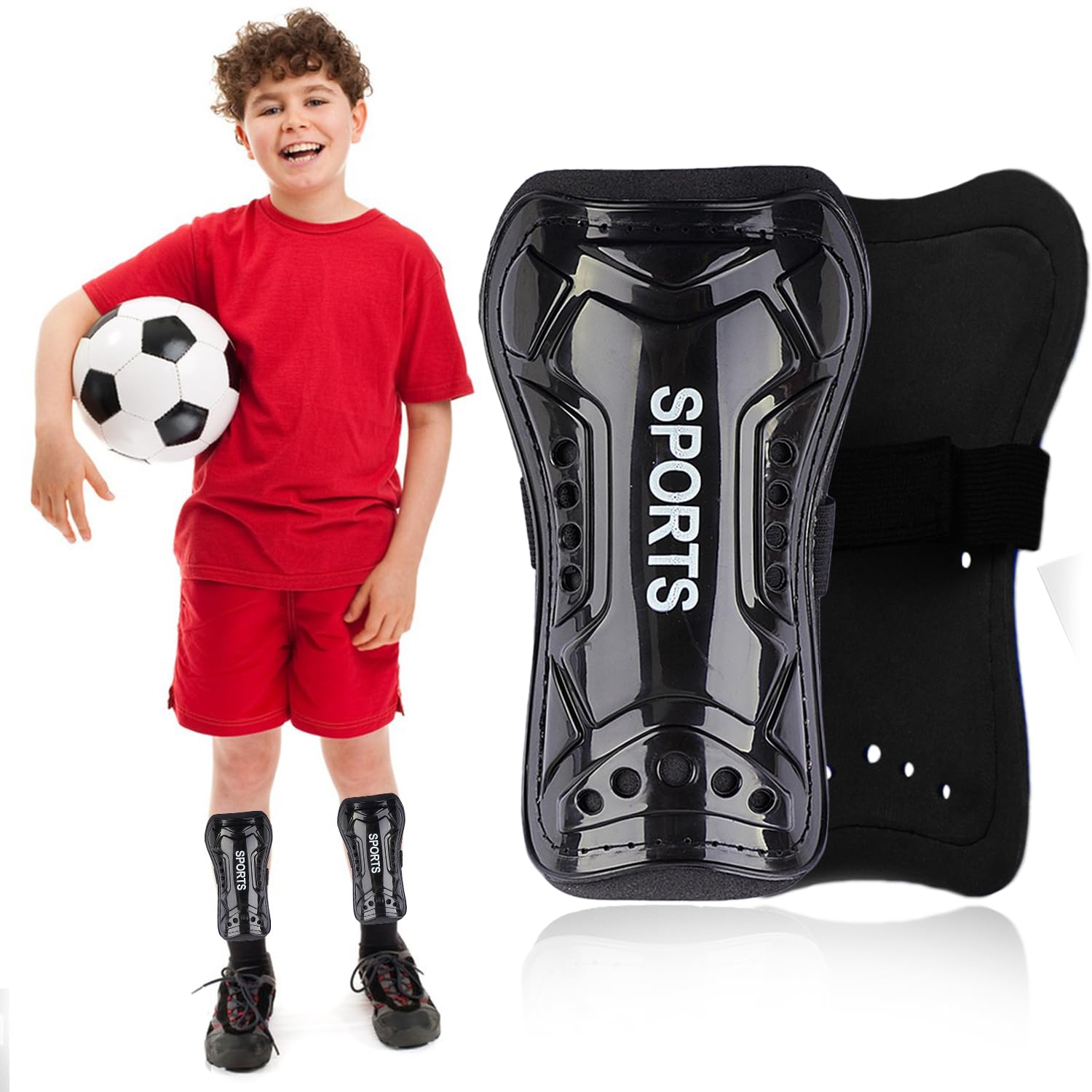 Youth Soccer Shin Guards for Kids Child Calf Protective Gear Soccer Equipment Soccer Shin Pads Calf Sleeves Protection for 3-5,5-10,10-15 Years Old Boys Girls Children (Black, M 5-10 Years Old)-image-46