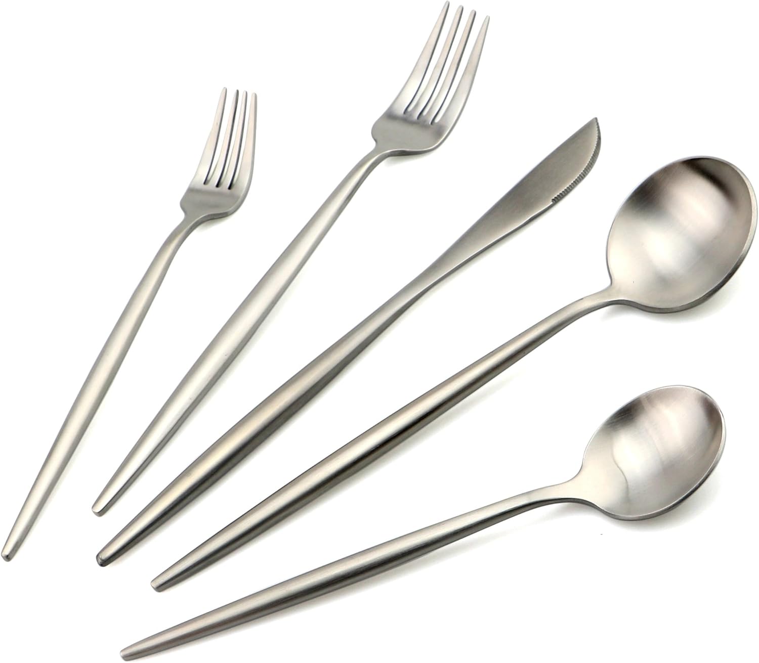 20-Pieces Silver 18/10 Stainles Steel Flatware Set, Knife Fork Spoon Silverware Set, Dinnerware Set Service for 4, Matte Finish, Dishwasher Safe