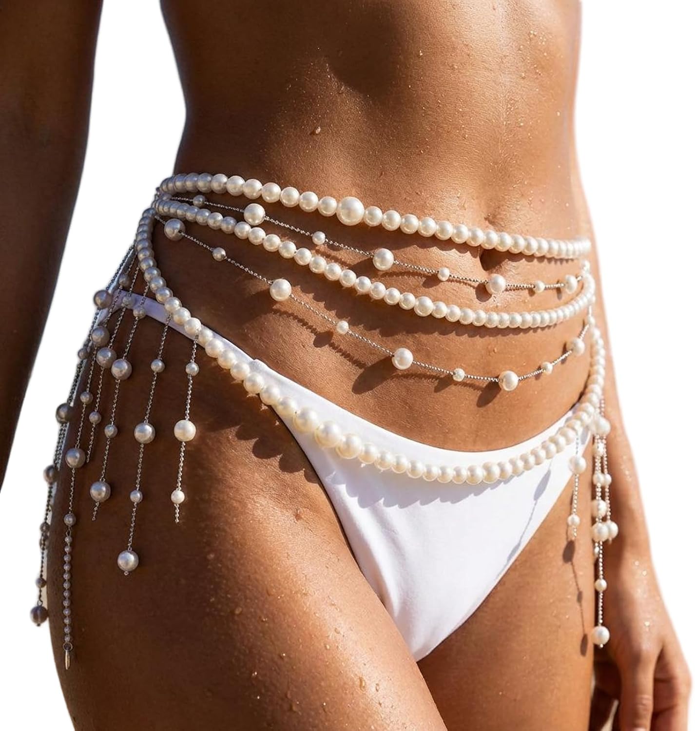 Sexy Multilayer Tassel White Pearl Waist Chain for Women,Bikini Layered Beaded Body Chain,Festival Pearl Waist Belt,Summer Beach Beads Hip Belly Jewelry