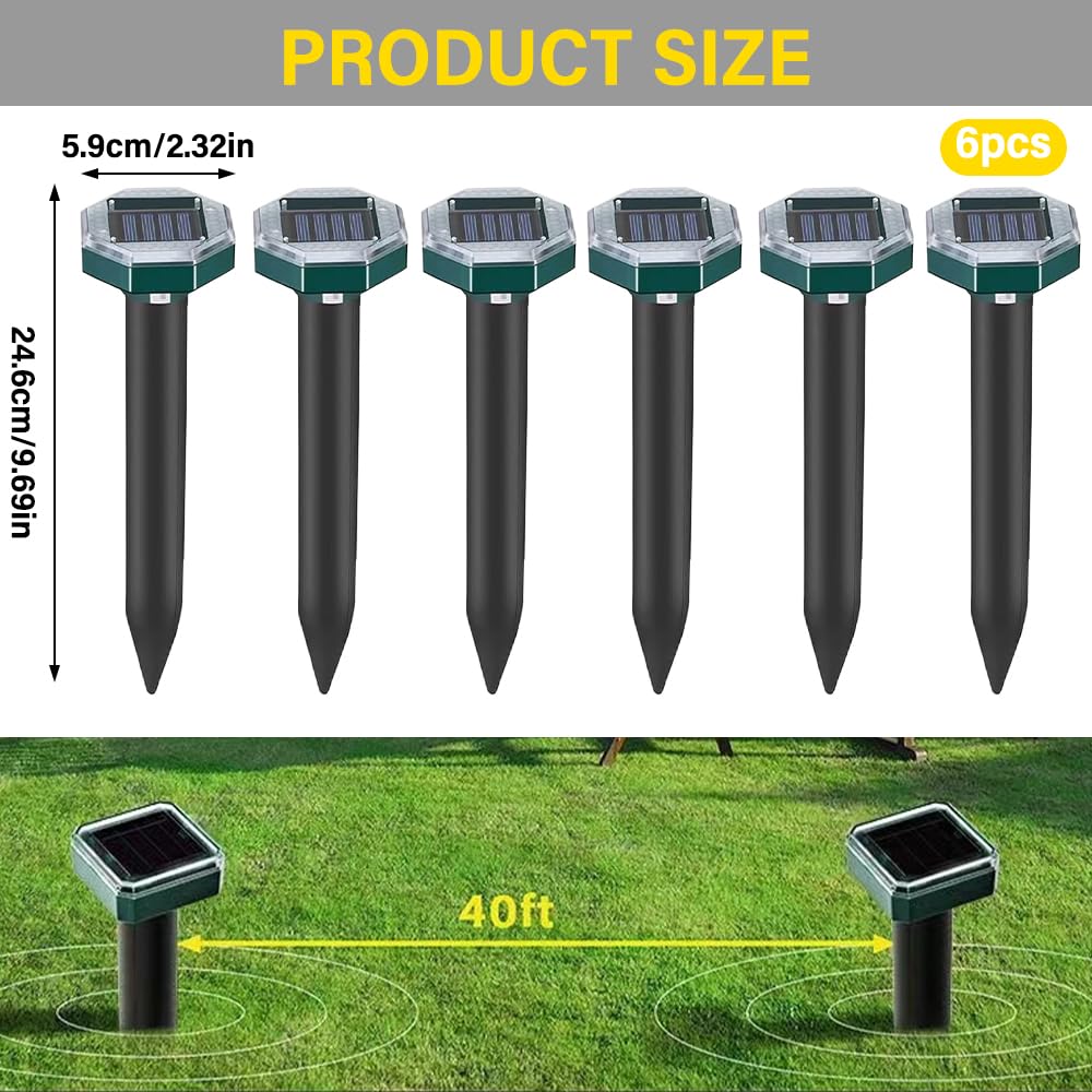 Anti Taupe Solaire Vibration Et Ultrasons,6 PiècesRepulsif Taupe Solaire,Répulsif Contre Les Taupes,Répulsif Contre Les Campagnols,Répulsifs Solaires Anti-Taupes pour Le Pelouses Et Les Jardin
