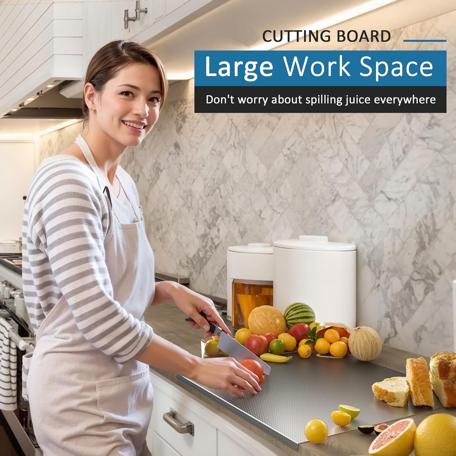 KORVOS 304 Stainless Steel Cutting Board, Large Size 23.62"x19.68" Heavy Duty Cutting Boards, Low Noise Chopping Board, Anti-Scratch Surface for Meat, Vegetables&Baking, Honeycomb Pattern - Image 7