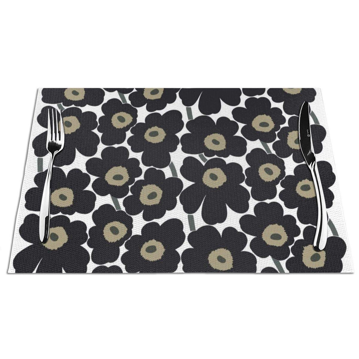 NR Set of 6 Placemats,Washable Heat Resistant Non-Slip Dining Table Mats,Woven PVC Place Mat for Garden BBQ Outdoor,Unikko Cotton Marimekko