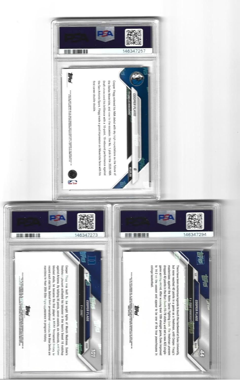 Graded Psa Gem Mint 10 Cooper Flagg 3 Card Basketball Rookie Lot Mavericks #1 Overall Draft Pick Future Superstar! You Will Receive All 3 Cards Shown