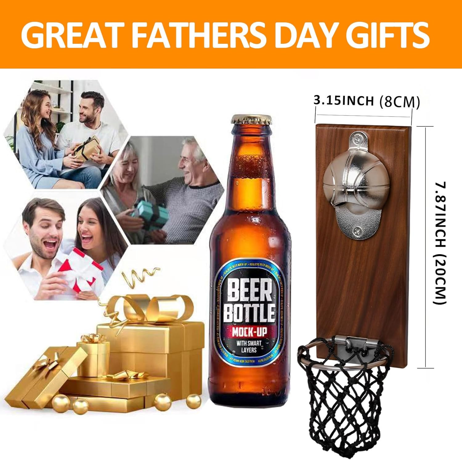 Basketball Gifts for Men, Beer Bottle Opener with Cap Collector, Unique Basketball Lover Gifts for Men Dad Him Boyfriend Grandpa Husband Uncle, Perfect for Mancave Decor, Home Bar, Yard, Kitchen