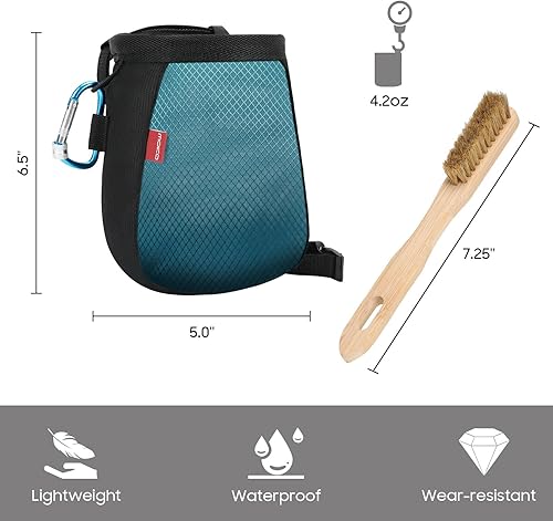 Miniatura 6 de MoKo Bolsa de tiza de escalada con cepillo de tiza, bolsa de tiza de nailon impermeable con 2 grandes bolsillos de almacenamiento con cremallera con