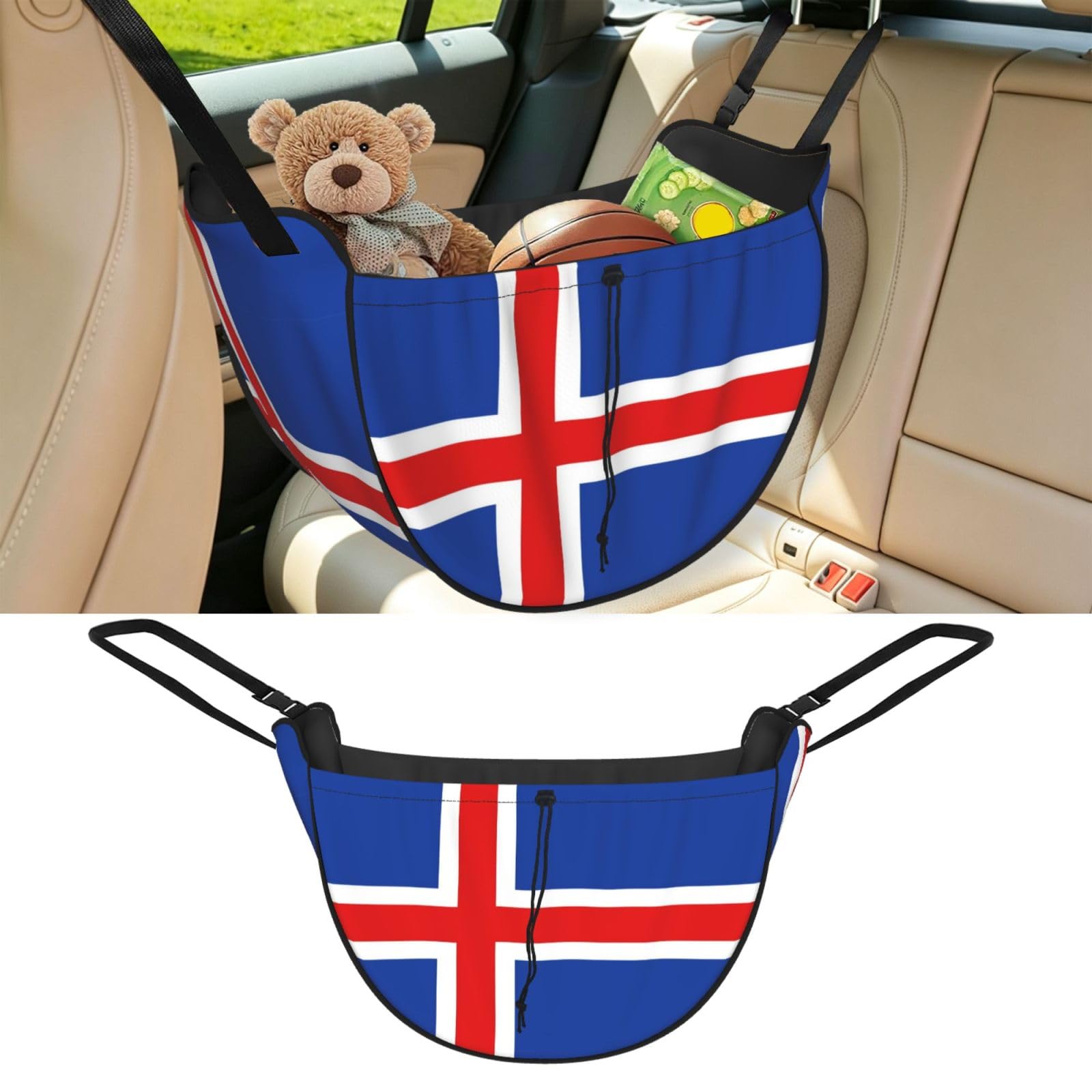 Cntdbu Black Flag Of Iceland Car Seat Organizer-Backseat Storage Bag For Travel