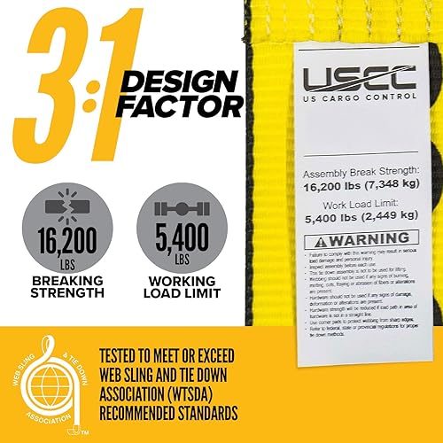 Miniatura 3 de US Cargo Control Correa de cabrestante enrollable de 4 pulgadas, gancho plano, extremos de bucle cosidos, 5 pies de largo, correa duradera para