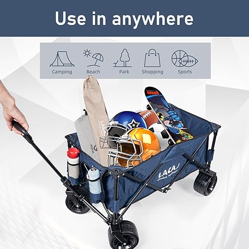 Miniatura 7 de Carro plegable, todo terreno, carrito plegable con ruedas grandes para jardín al aire libre, picnic, playa, deportes, campamento (azul)