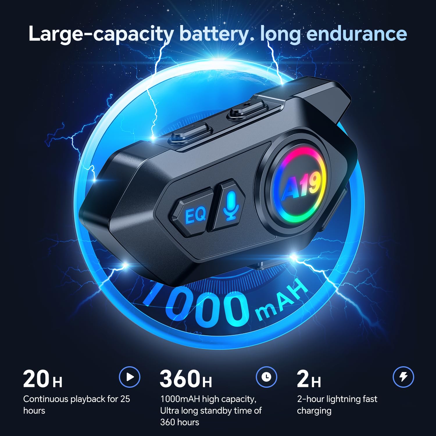 JJXCYH Motorcycle Helmet Speakers, Motorcycle Helmet Bluetooth Music Sharing Double Noise Cancellation Helmet Headphone Strong Bass/IP67 Waterproof Headphone Speakers Compatible All Helmets 1500mAh - View #6