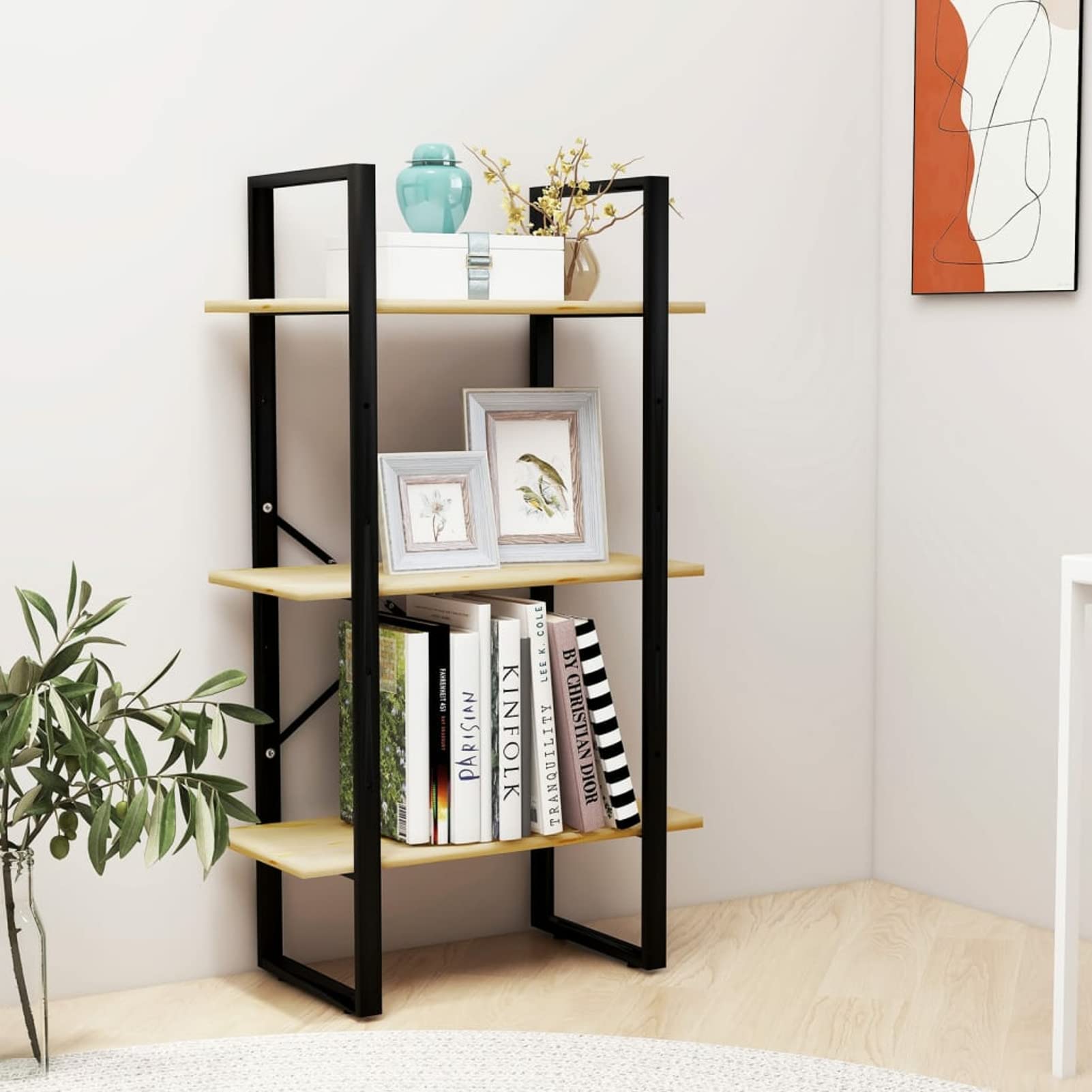 Lagerregal, Regal Kinderzimmer, Bookshelf, Leiterregal, Standregal, Wandregal, Aktenregal, DVD Regal, 60x30x105 cm Massivholz Kiefer