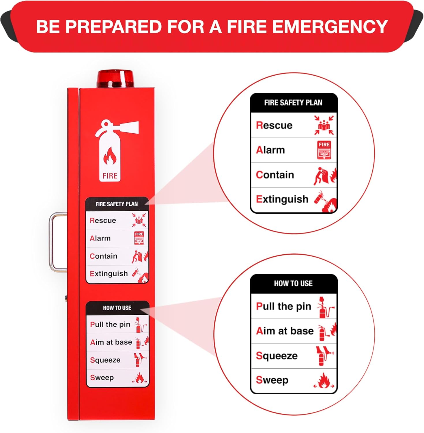 5 lb Fire Extinguisher Cabinet with Alarm, Lock, & Breakable Acrylic Window | Wall or Surface Mount | Fits up to 5 lb Extinguishers | Fire Safety Instructions Included (5 lb) (Red)