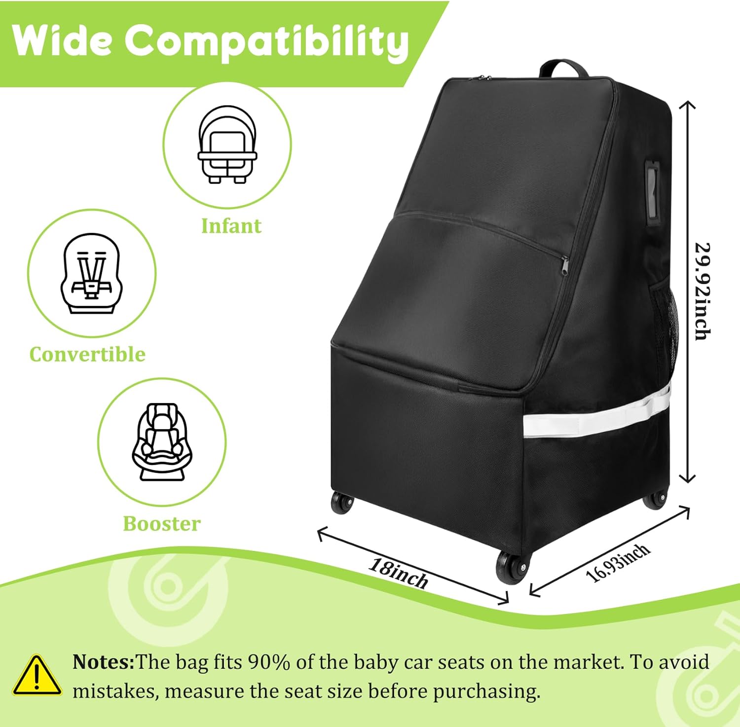 Upgrade Carseat Travel Bag for Airplane With Wheels, Car Seat Travel Bag WIth Wheels, Carseat Travel Bag for Airplane, Rolling Car Seat Travel Bag for Infant Toddler Seats, Easy to Transport image 2 of 7 B0F21BWQ2S