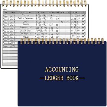 HAUTOCO Accounting Ledger Book A5 Horizontal Ledger Books for Small Business Bookkeeping Expense Tracker Notebook for Home Budget Tracking Personal Finance Log Journal 8.3 x 6.2, Navy Blue