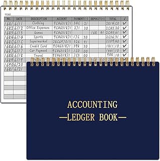 HAUTOCO Accounting Ledger Book A5 Horizontal Ledger Books for Small Business Bookkeeping Expense Tracker Notebook for Home Budget Tracking Personal Finance Log Journal 8.3 x 6.2'', Navy Blue