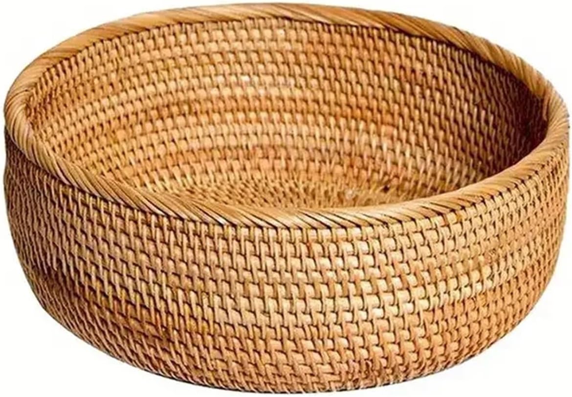 バスケット ラタン 籐 ブラック Lサイズ ボウル 約 W 36cm D 36cm H 10cm かごバスケット かご 籠 カゴ 収納 収納かご  小物入れ 野菜 果物 ストッカー トレー トレイ フルーツバスケット 果物かご キッチン雑貨 おしゃれ 北欧 リゾート 雑貨 手織り籐籐バスケット収納フルーツティー化粧品デスクトップ家庭用キッチン用品(M (23cm))