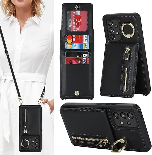 Miniatura 1 de DEYHU Samsung Galaxy A53 5G - Funda para teléfono con tarjetero para mujer, Galaxy A53 5G, con correa y ranuras para tarjetas de crédito, bandolera