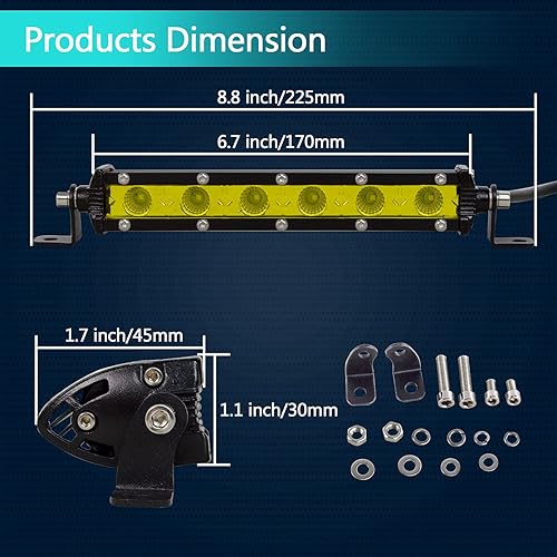 Miniatura 2 de AUXTINGS 2 x 7 pulgadas 30 W amarillo ámbar de una sola fila LED barra de luz 3000 K perfil bajo ultra delgado mini haz de inundación LED