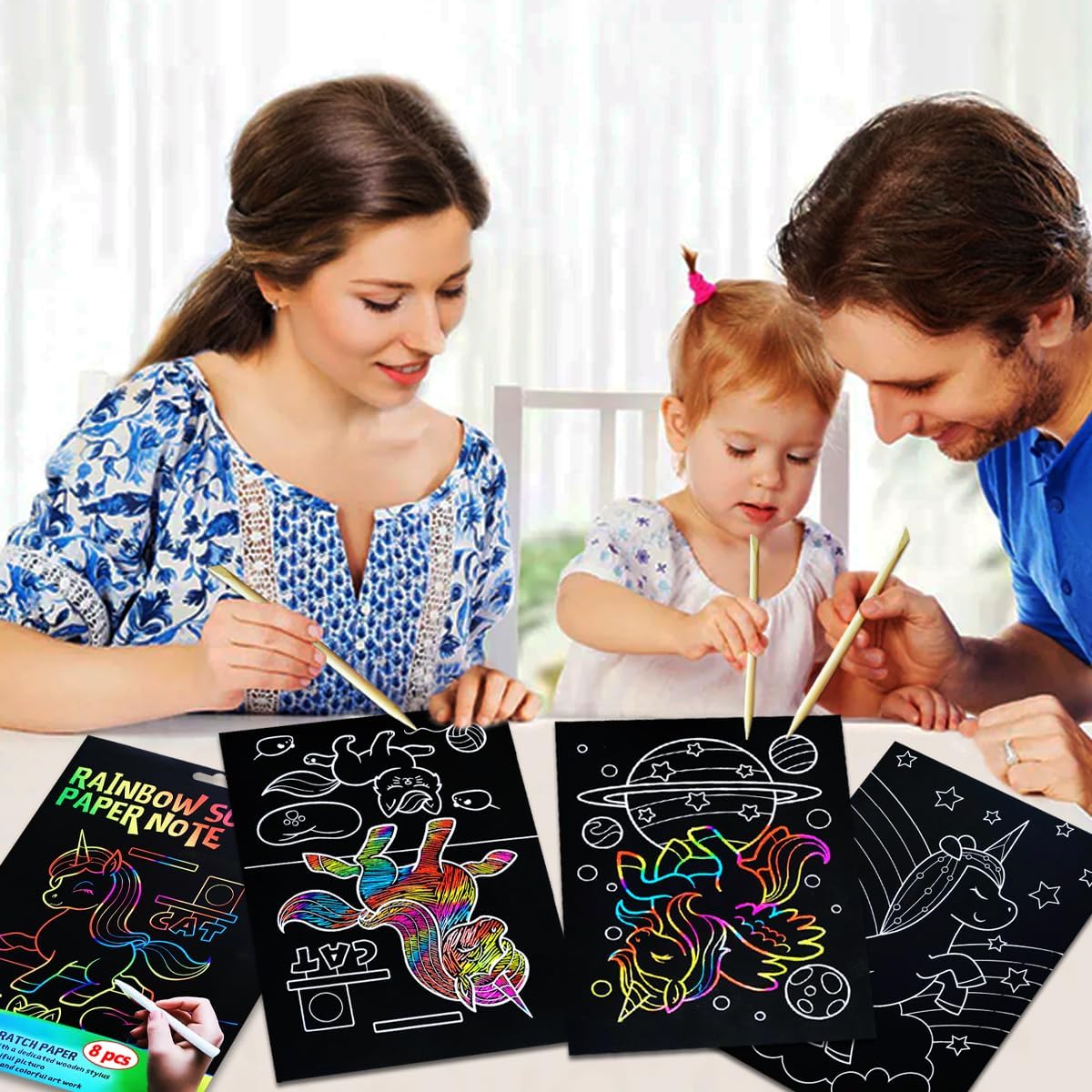 JUNQIU Scratch Art for Kids, Rainbow Scratch Paper Art Set - Unicorn, Arts and Crafts for Girls Boys Ages 4-8, Kid Activity & Christmas Crafts, Stocking Stuffers for Kids - Image 2