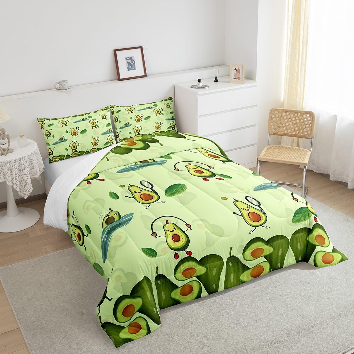 Homewish Avocado Comforter Set,Fruit Theme Bedding Set for Kids Girls Women,Adults Cute Avocado Comforter,Green Theme Quilted Duvet Set Bedroom Collection Twin Size 2Pcs