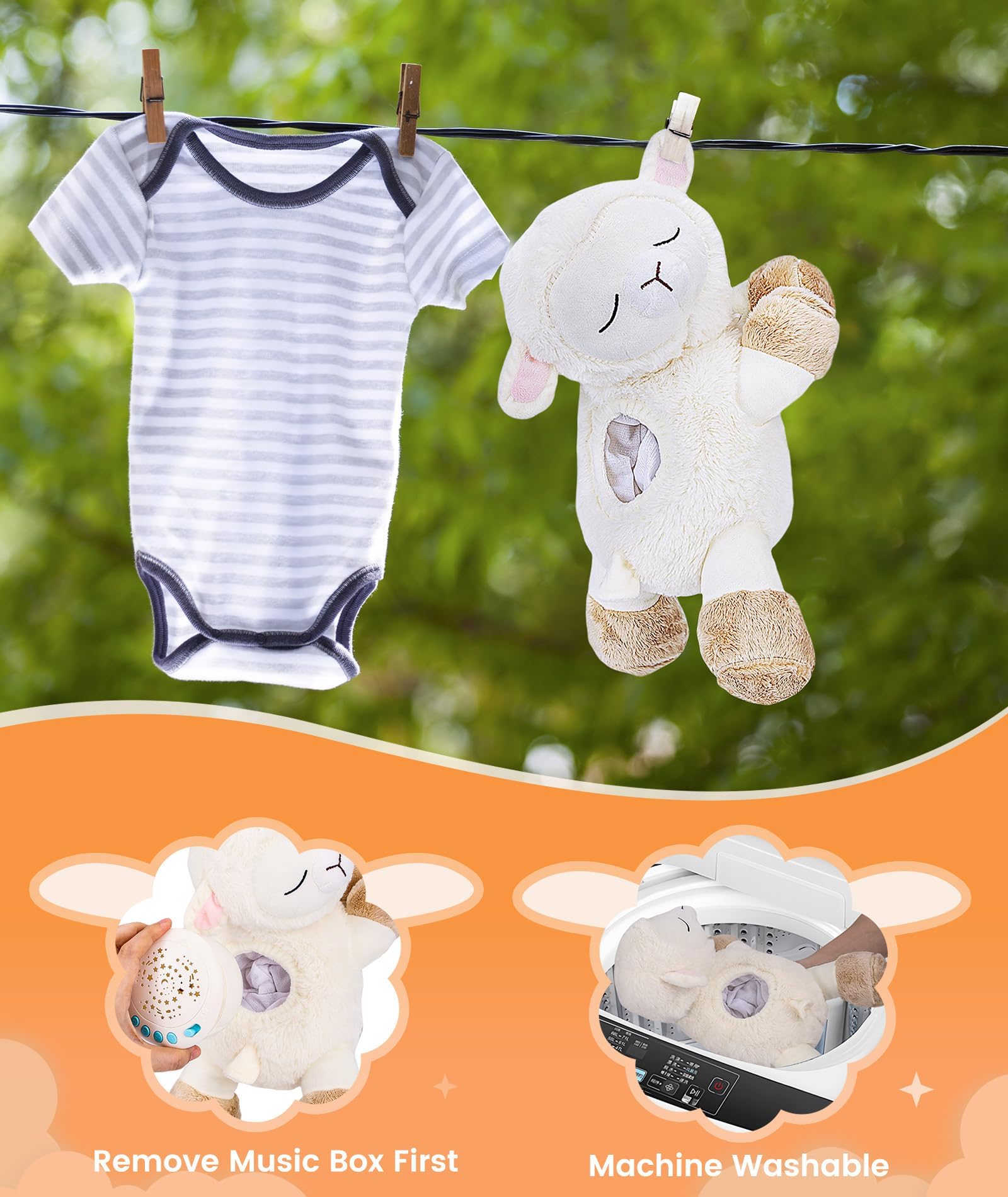 Dreamegg 3-in-1 Carillon Neonati Pecora Peluche Musicale con Luce, Macchina Rumori Bianchi per Neonato Musica per Dormire con Proiettore di Luce Notturna, Regali Neonato 0+Mesi Neonato Accessori Utili