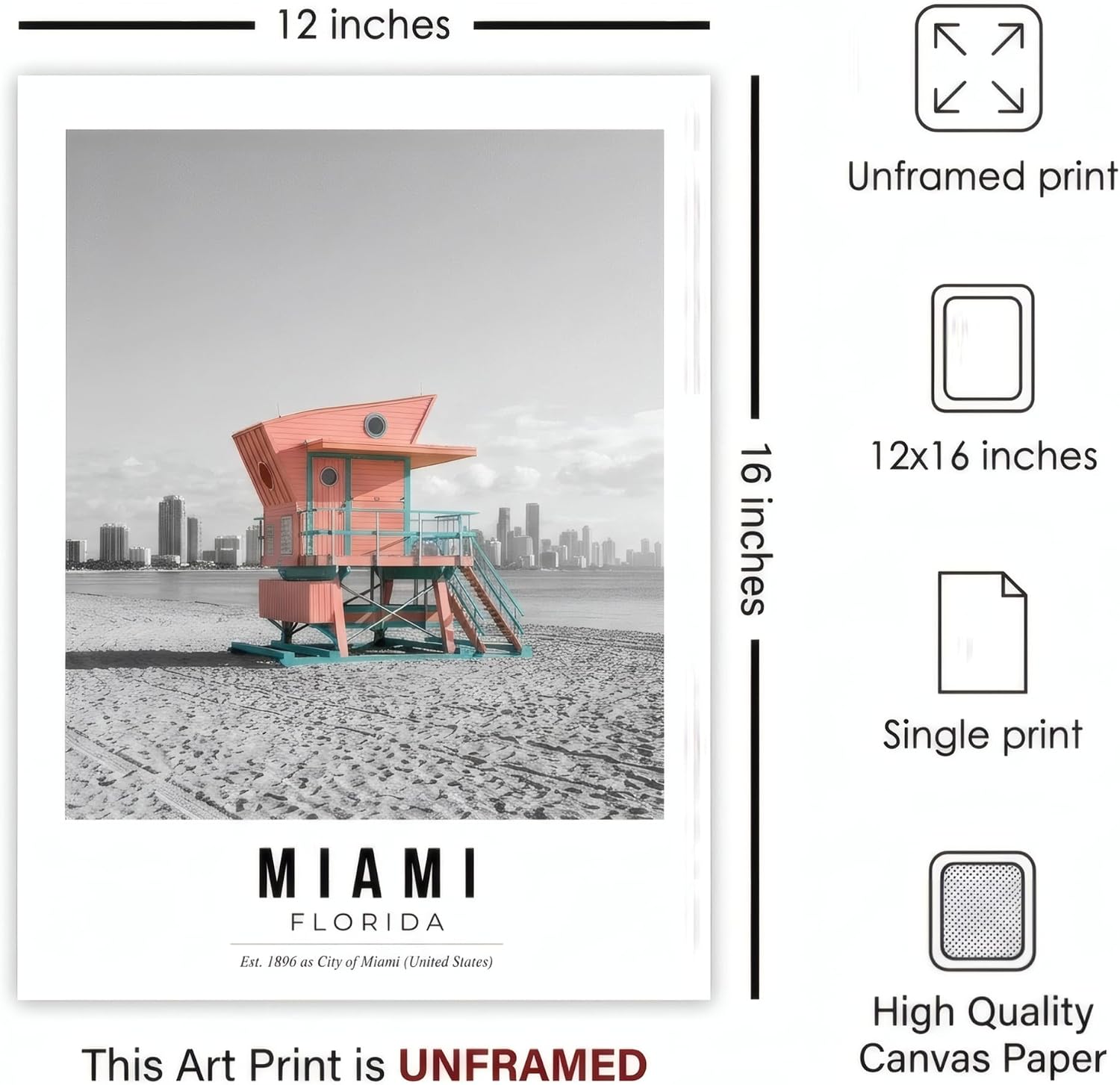 Miami Wall Art 12x16 Canvas - Coastal Decor for Beach Decor UNFRAMED