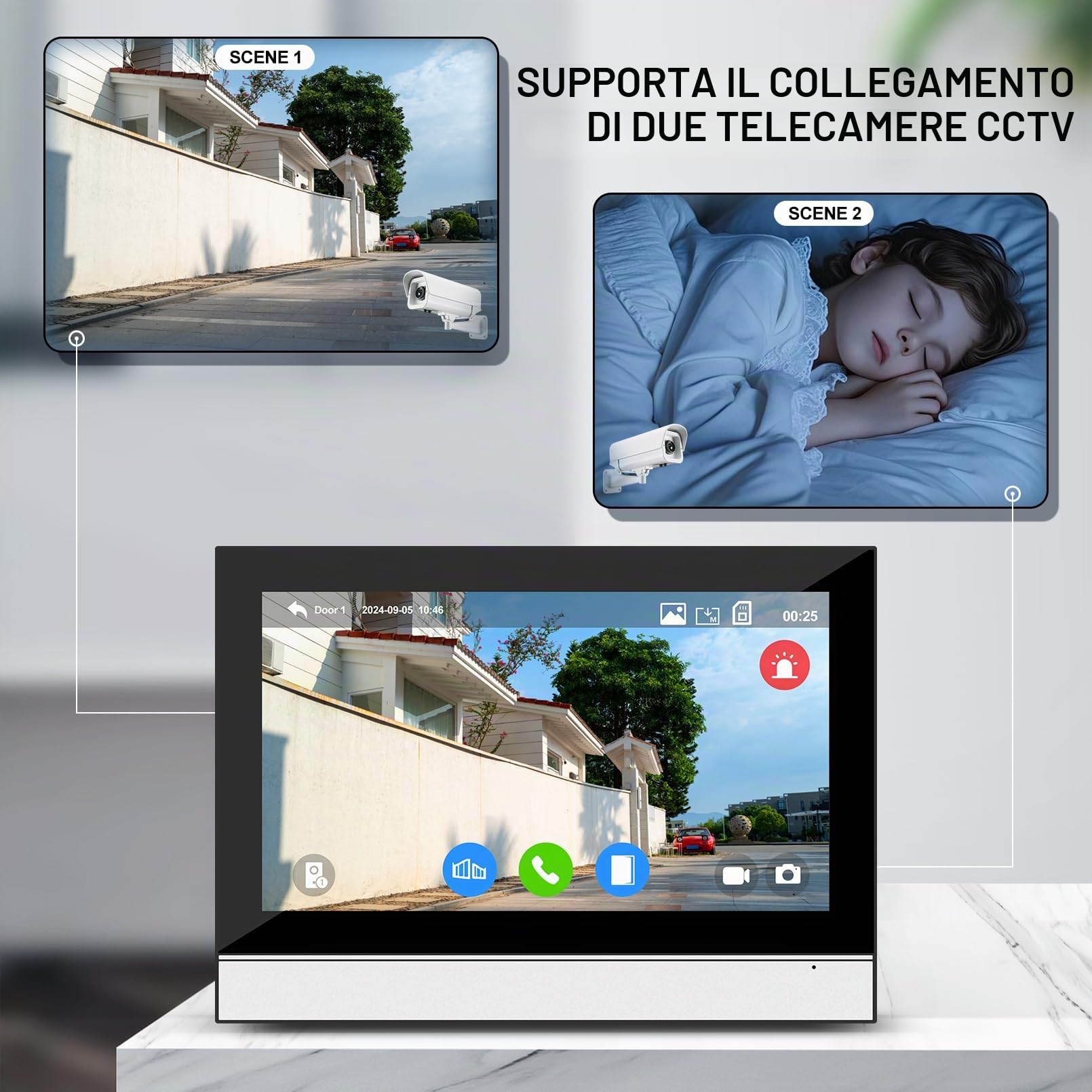 Tuya Videocitofono con WLAN, Videocitofono 1080p con Telecamera, 4 Fili, Sblocco tramite App/Carta, Rilevamento del Movimento, Registrazione e Riproduzione (25 cm)