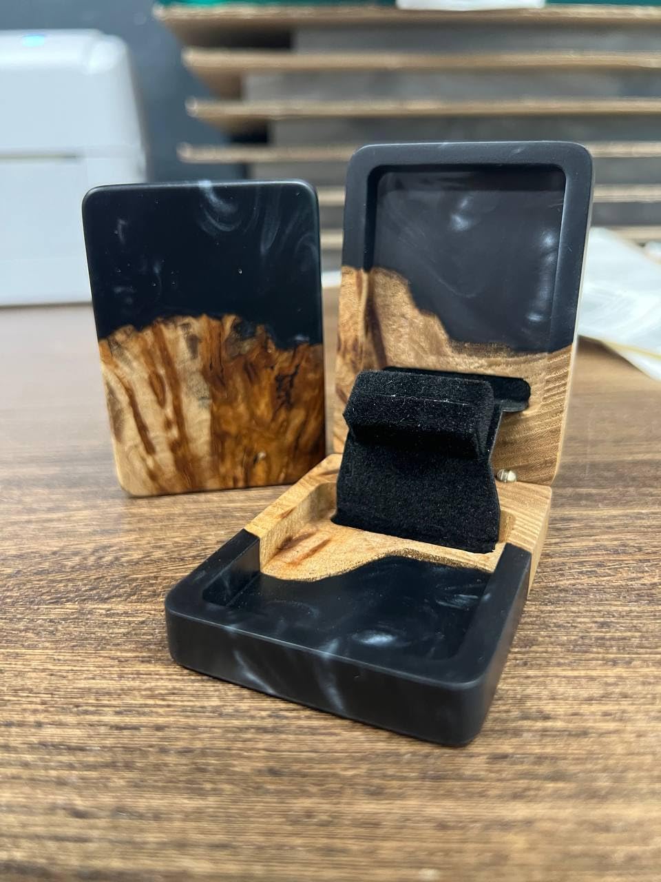 RWA Slim Engagement Ring Box for Proposal – Unique Wedding Ring Holder & Jewelry Display Case – Travel Jewelry Organizer, Ring Bearer Box, Proposal Gift, Wedding Ring Box for Ceremony, FLIP, black - Image 5