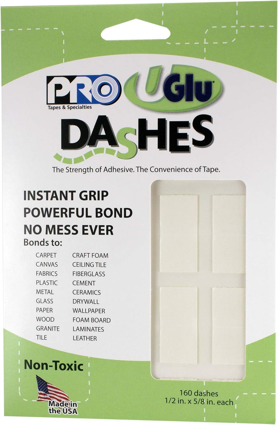 PRO Tapes & Specialties 306UGLU600 UGlu Dash Sheets, 1/2 in. x 5/8 in. dashes / 160 dashes per Pack, Clear