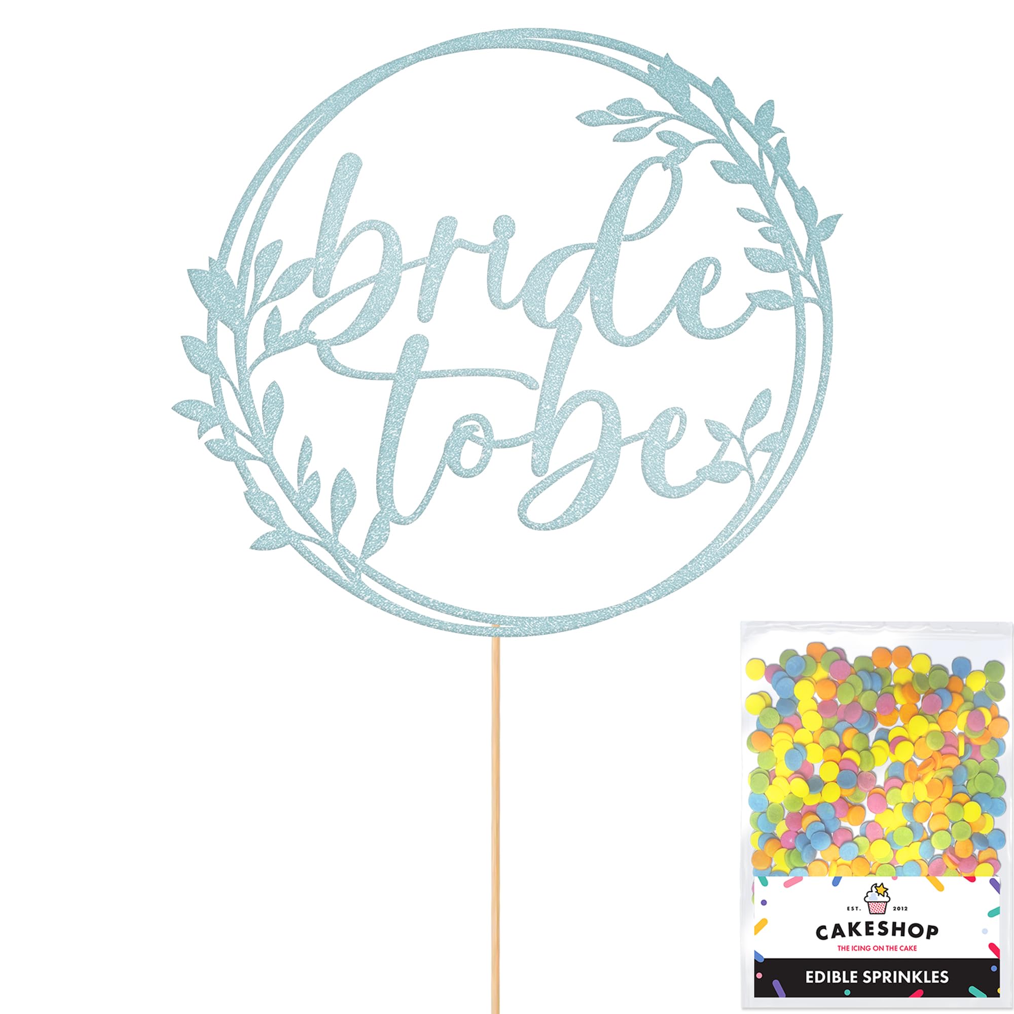 Cakeshop Bride To Be Glitter Cake Topper With Sprinkles - Light Blue Custom Colour - Double-Sided Glitter Card Cake Decoration - Perfect For Hen Parties - Toppers for Cakes