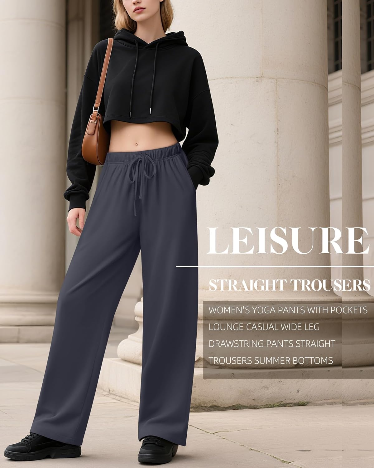 3 Pack Women's Wide Leg Sweatpants Yoga Workout Jogger Pants High Waist Drawstring Straight Trousers with Pockets - Image 5