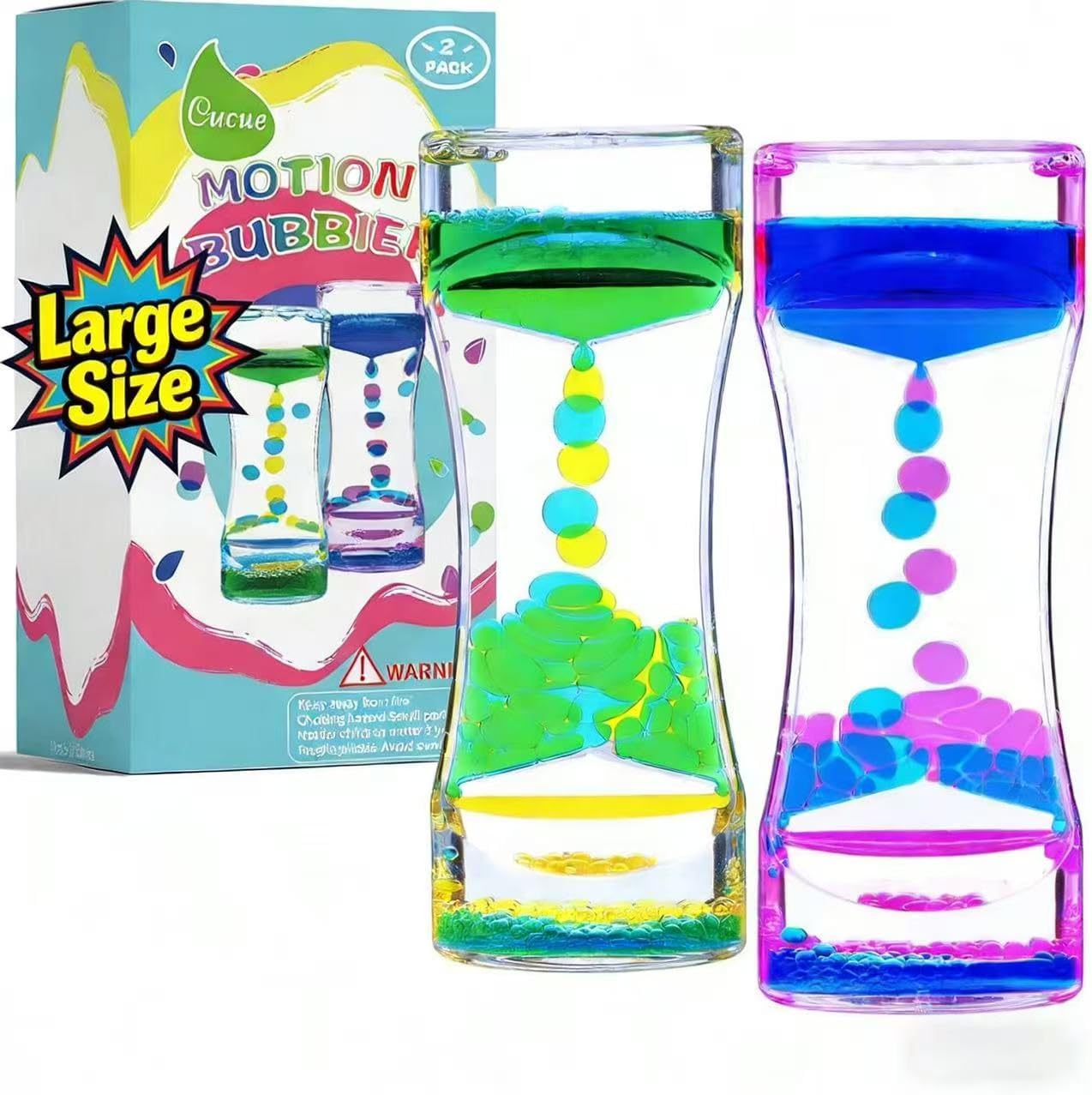 2 Pack Liquid Motion Bubbler - Sensory Toys for School, Home, Office - Colorful Liquid Hourglass for Calming & Relaxing - Gifts for Kids & Adults -New Model 6.7x2.6in