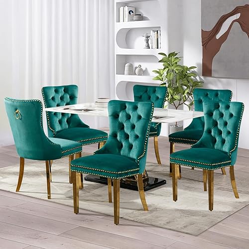 Miniatura 27 de SoarFlash Juego de 6 sillas de comedor de terciopelo, silla lateral de respaldo alto, silla lateral moderna tapizada de alta gama con capitoné y