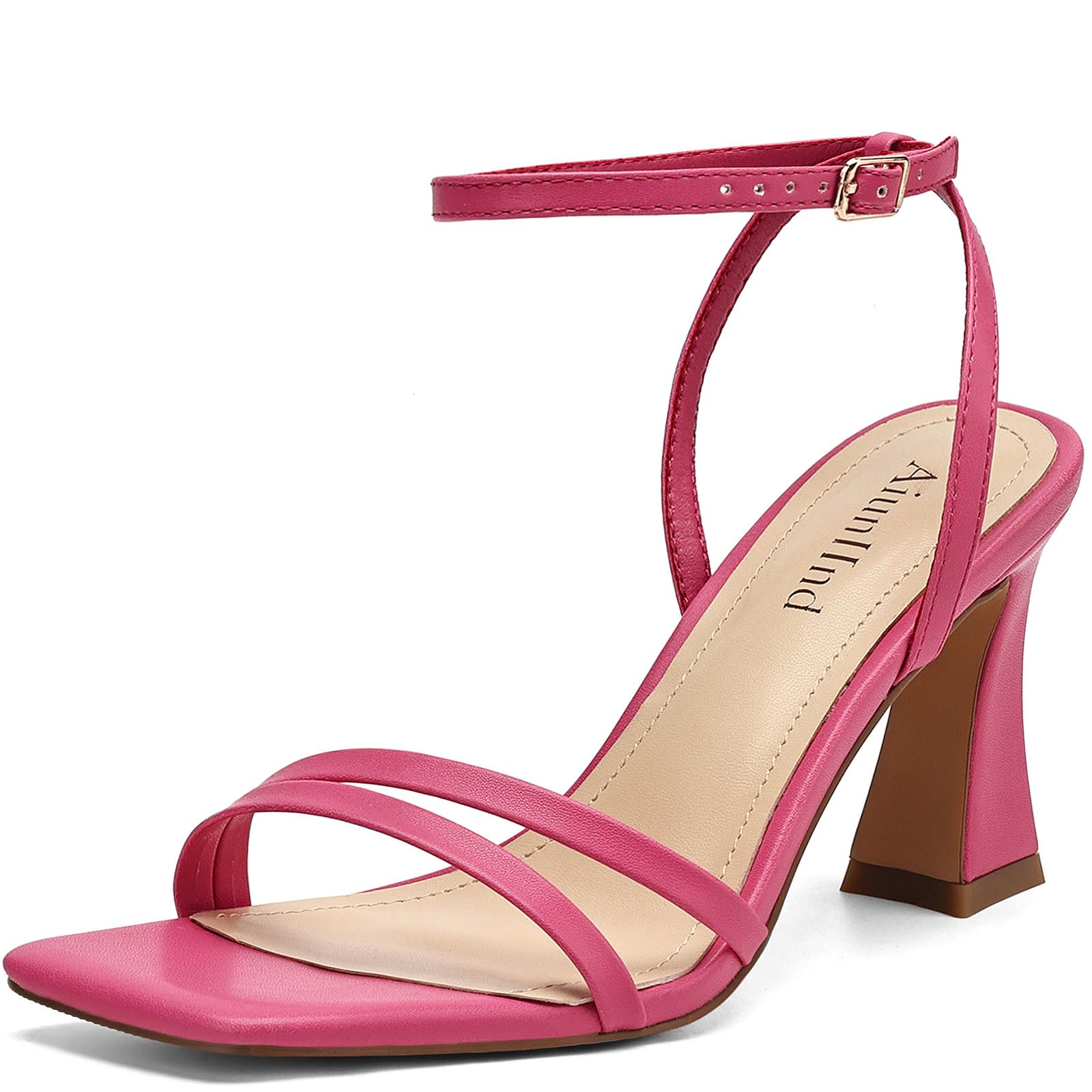 AIUNIIND Heeled Sandals for Women Chunky Block High Heels Square Open Toe Sandals with Ankle Strap 3 Inch Dress Heels Comfortable