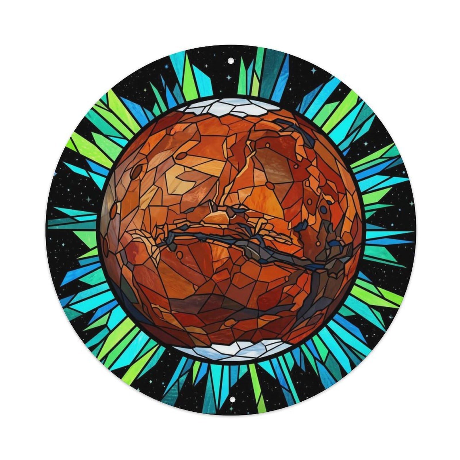 Red Planet Space Portal Stained Glass Cosmic Galaxy Nebula Metal Tin Sign Plaque Wall Decor for Cafe, Man Cave, Club Bar, Office, Home Garden Round Metal Poster 8x8Inch