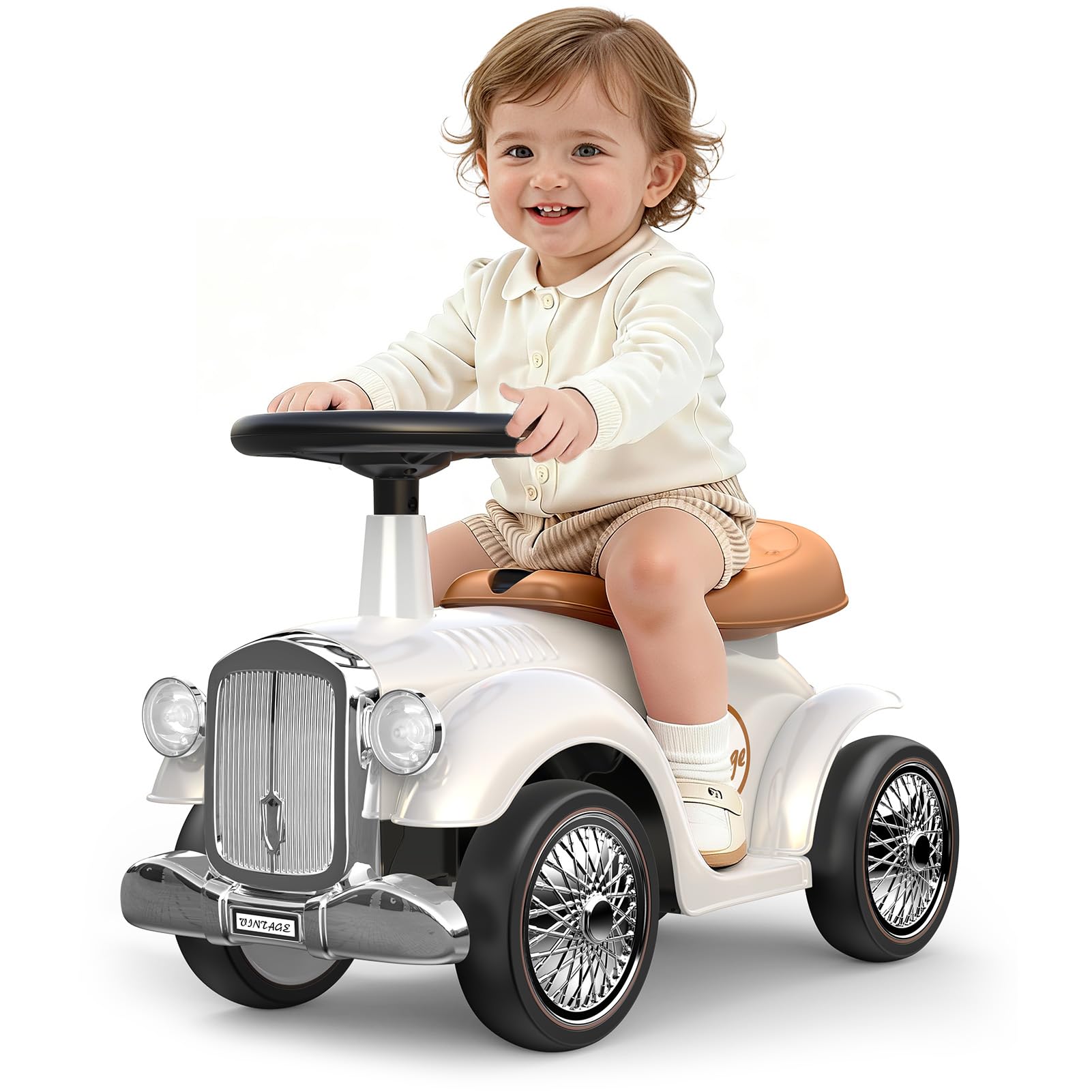 Spielzeug ab 1-3 Jahre: Rutscher mit Stauraum unter dem Sitz – Rutschauto mit Lenkrad & Hupe, Schiebeauto für Innen- und Außenbereich Mädchen & Jungen (Weiß)