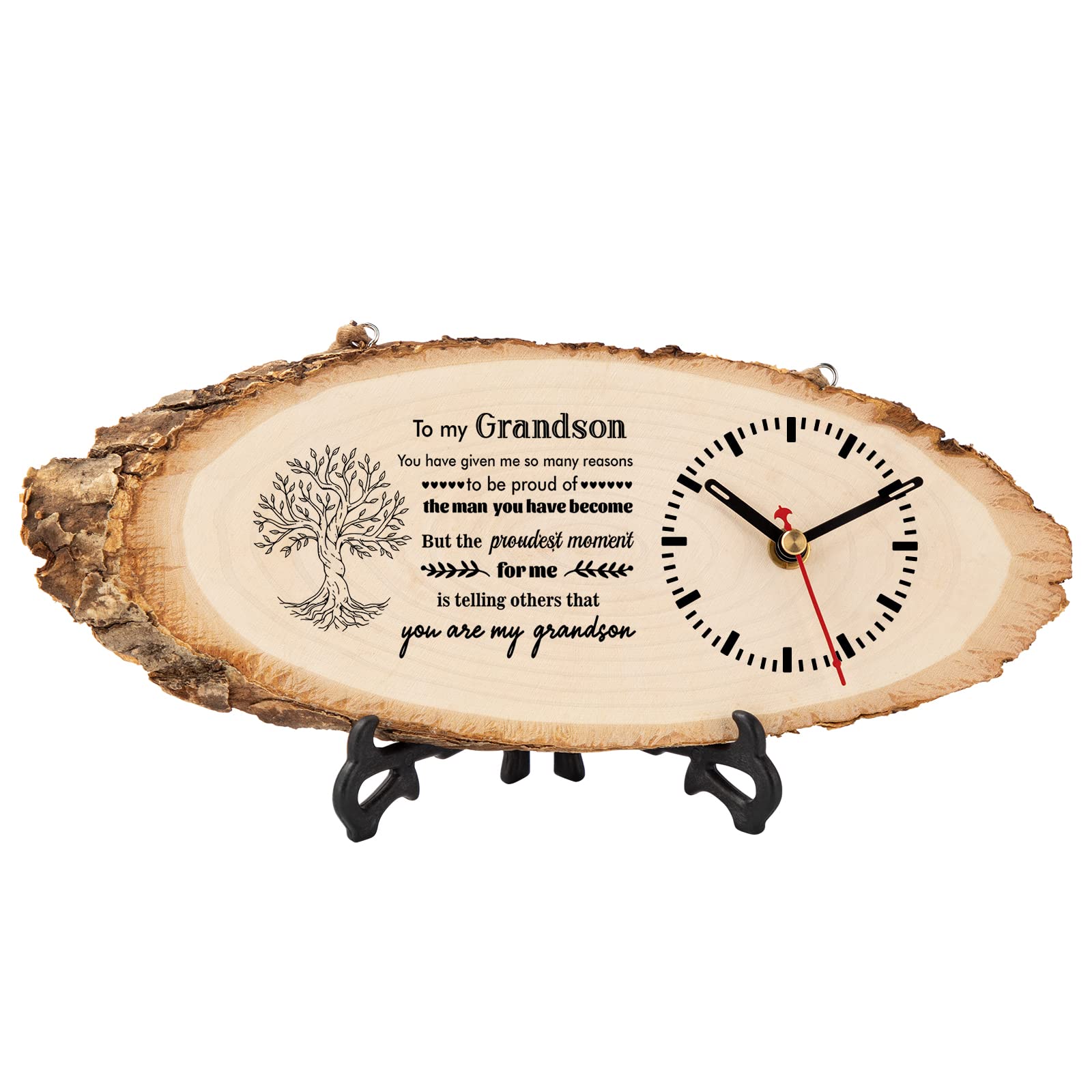 BeauGift Gifts for Grandson Wooden Clock, Grandson Gifts from Grandma and Grandpa to My Grandson Birthday Gifts Ideas, Graduation Gifts for Grandson Desk & Shelf Clocks