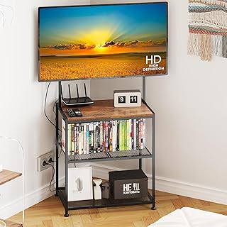 Soporte de TV de esquina pequeño de 23 a 50 pulgadas con estantes de almacenamiento para sala de estar y dormitorio, soportes de televisión de piso universales con soporte, estante de escritorio de