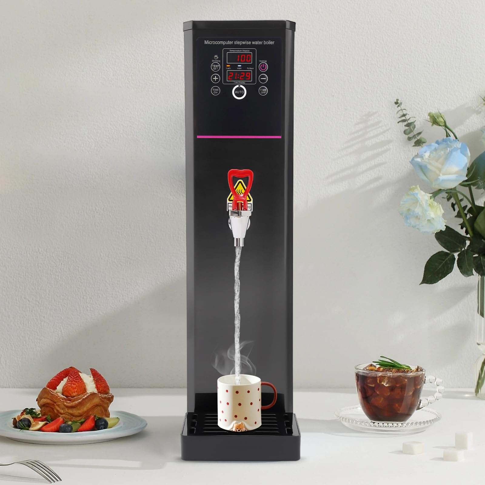 banborba Electric Water Boiler, Commercial Hot Water Dispenser with Drip Tray and Digital Display, 45L/11.89Gal Hot Water per Hour, 1600W Fast Heating for Tea Coffee Restaurant Hotel Office (Black)