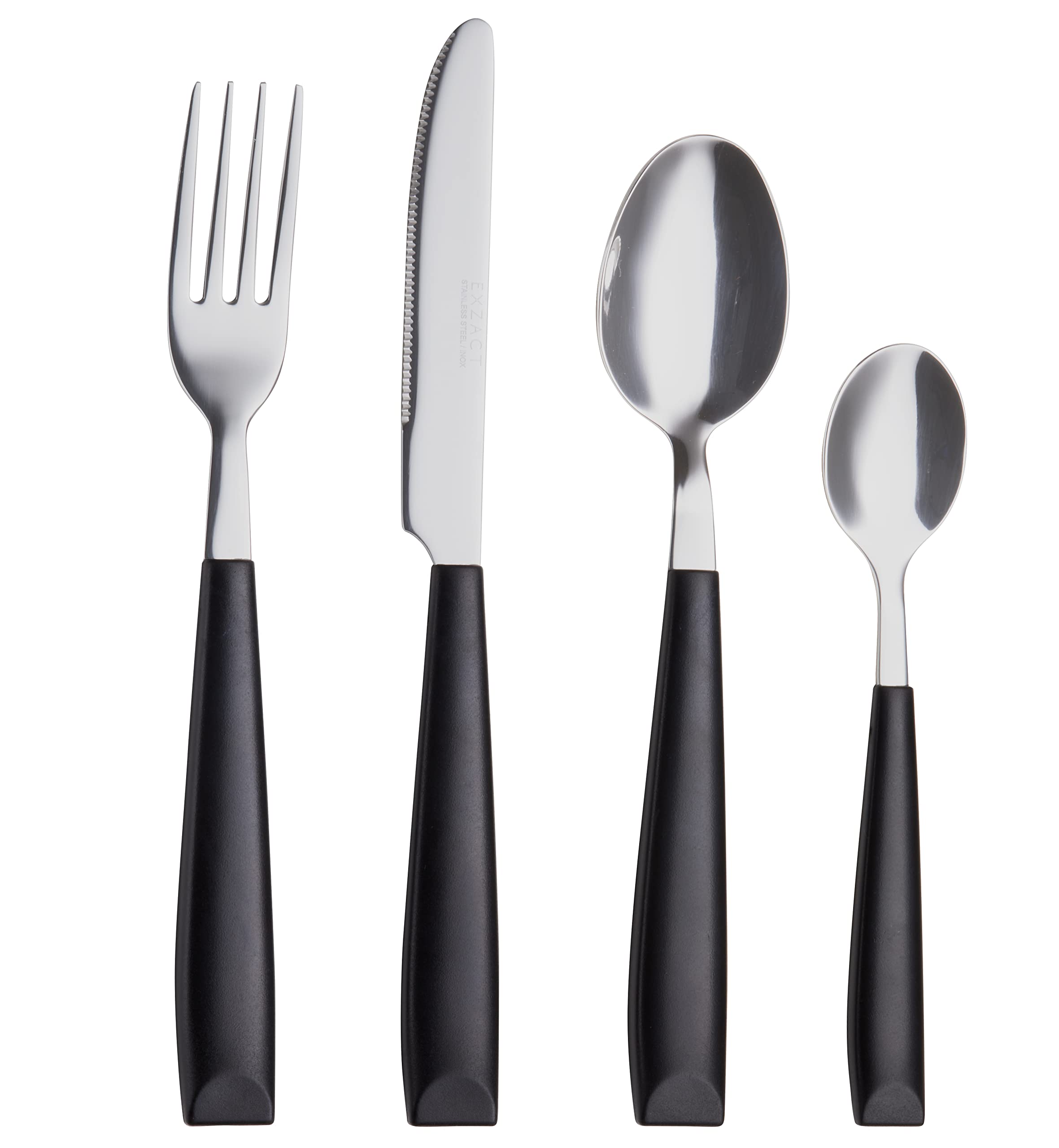 EXZACT Cutlery 16pcs, Stainless Steel Silverware, Flatware Lilac Coloured Handles, Dishwasher Safe, Comfortable to Hold (Black x 16)