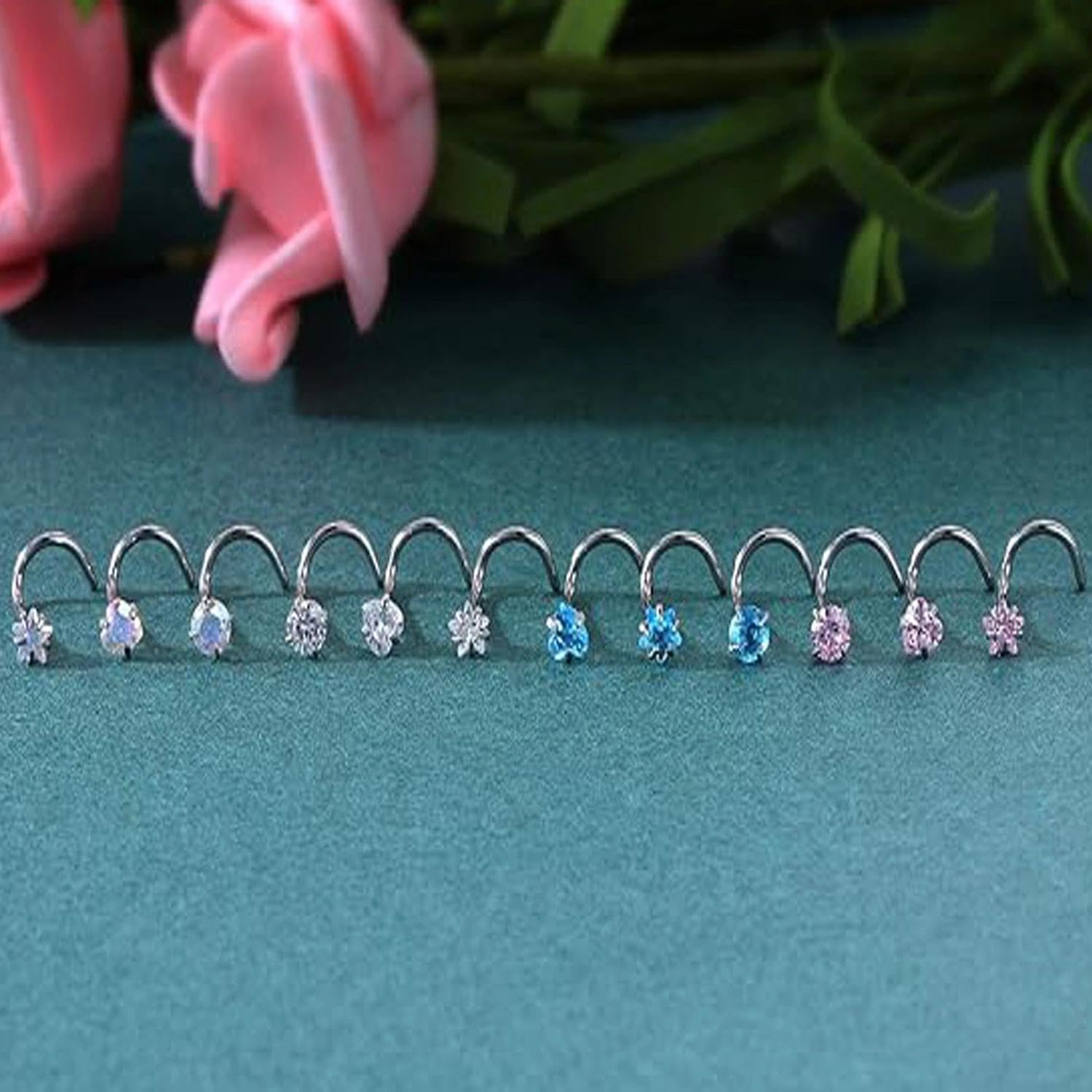12 sztuk śrub do nosa, biżuteria do piercingu nosa, kolczyki do nosa w kształcie S, kolczyki do nosa ze stali nierdzewnej, biżuteria do piercingu nosa, stal nierdzewna dla kobiet, mężczyzn, dziewcząt