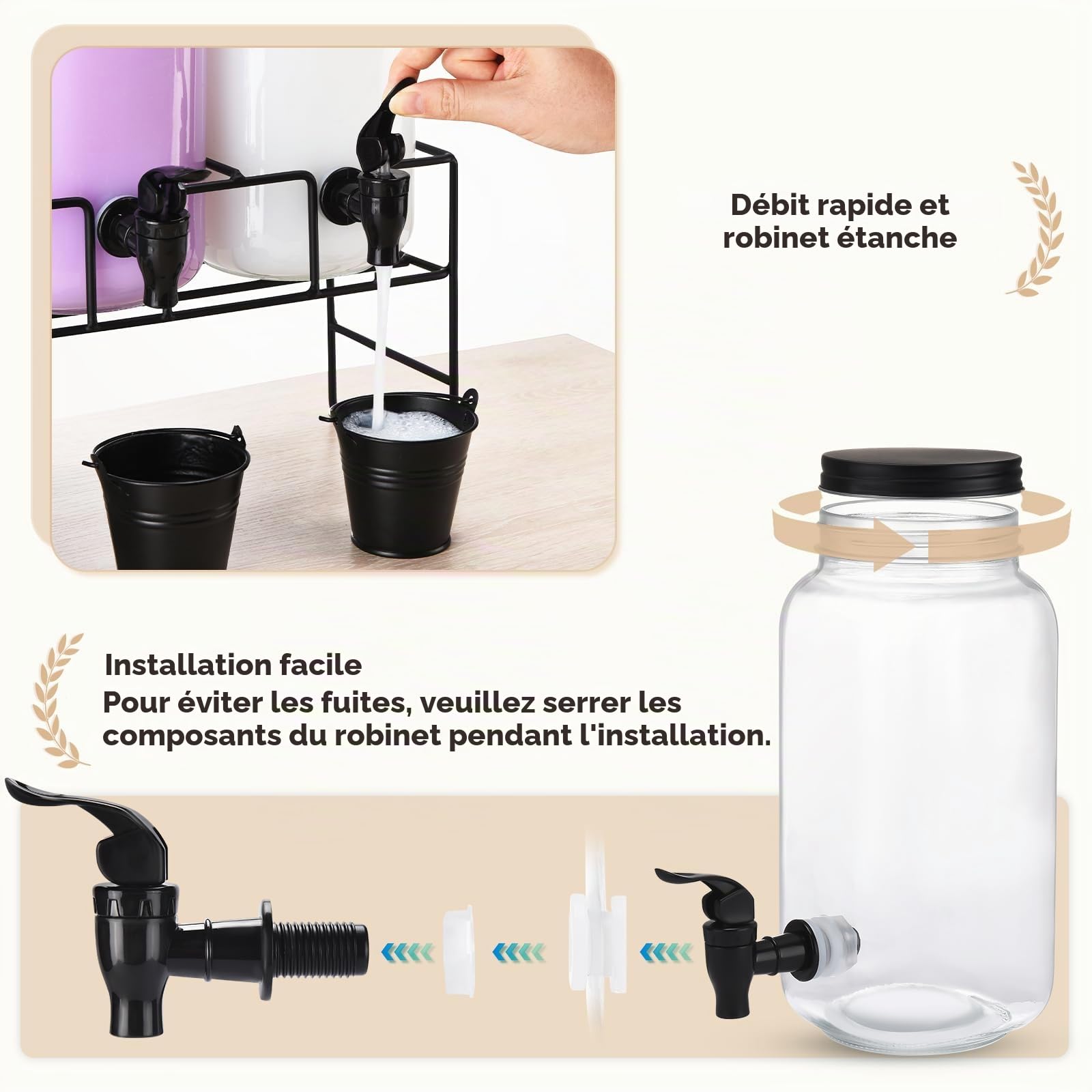 GADFISH Distributeur de détergent à lessive liquide, 2,2 L, pot en verre transparent, sans parfum, capacité 2,2 L, résistant, doux sur les tissus