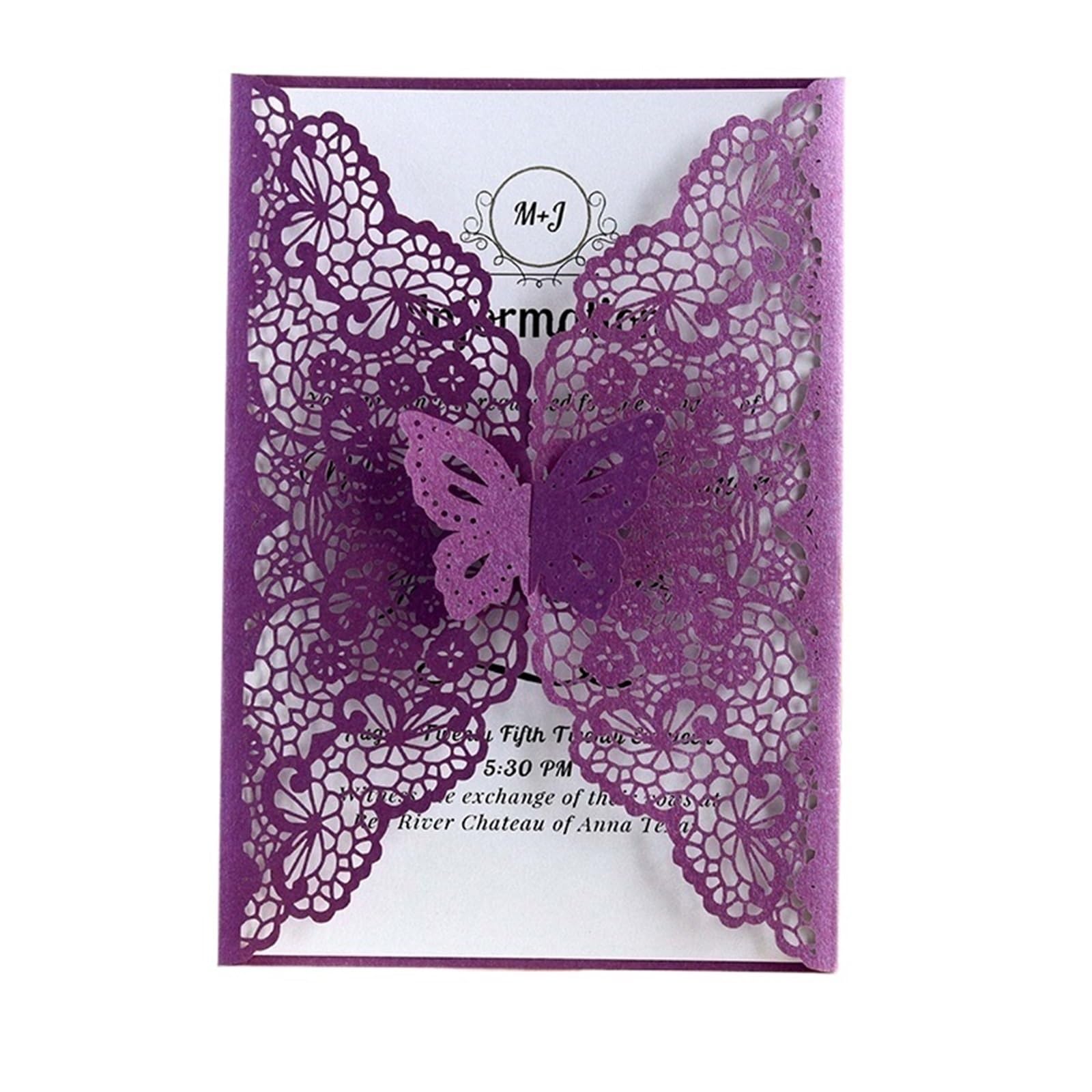 Zaproszenie na urodziny zaręczynowe, prezent ślubn 50 sztuk Motyl Hollow Covers Dostosowane Urodziny Zaręczyny Ślub Dekoracja Party Supplies Na Ślub Zaręczyny Rocznica(Purple)