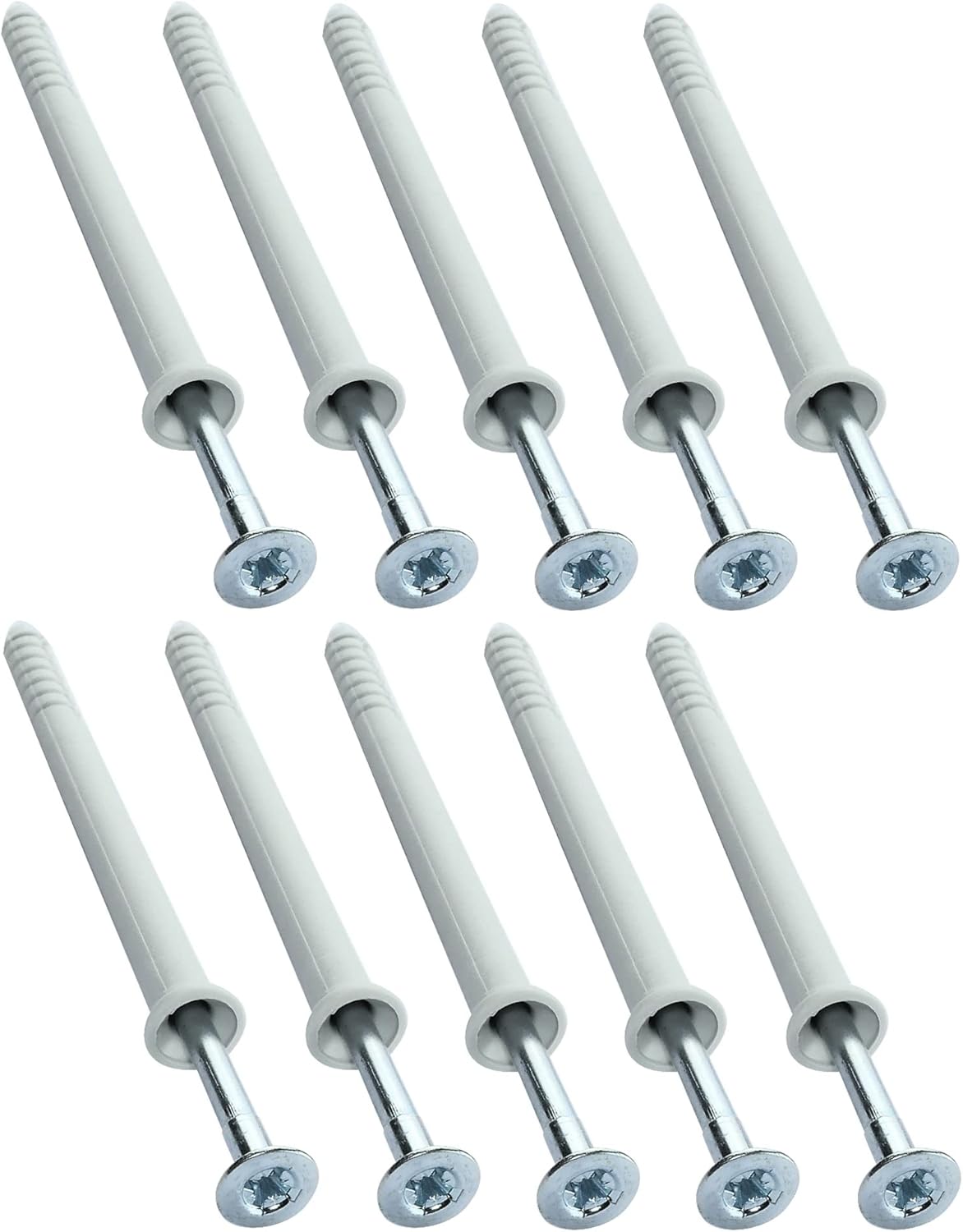 AERZETIX - C49828 – Pack of 10 Plastic Nail Dowels with Countersunk Head Screws – Diameter 6 x 81 mm – Universal with Collar – for Fixing in Concrete/Brick/Stone