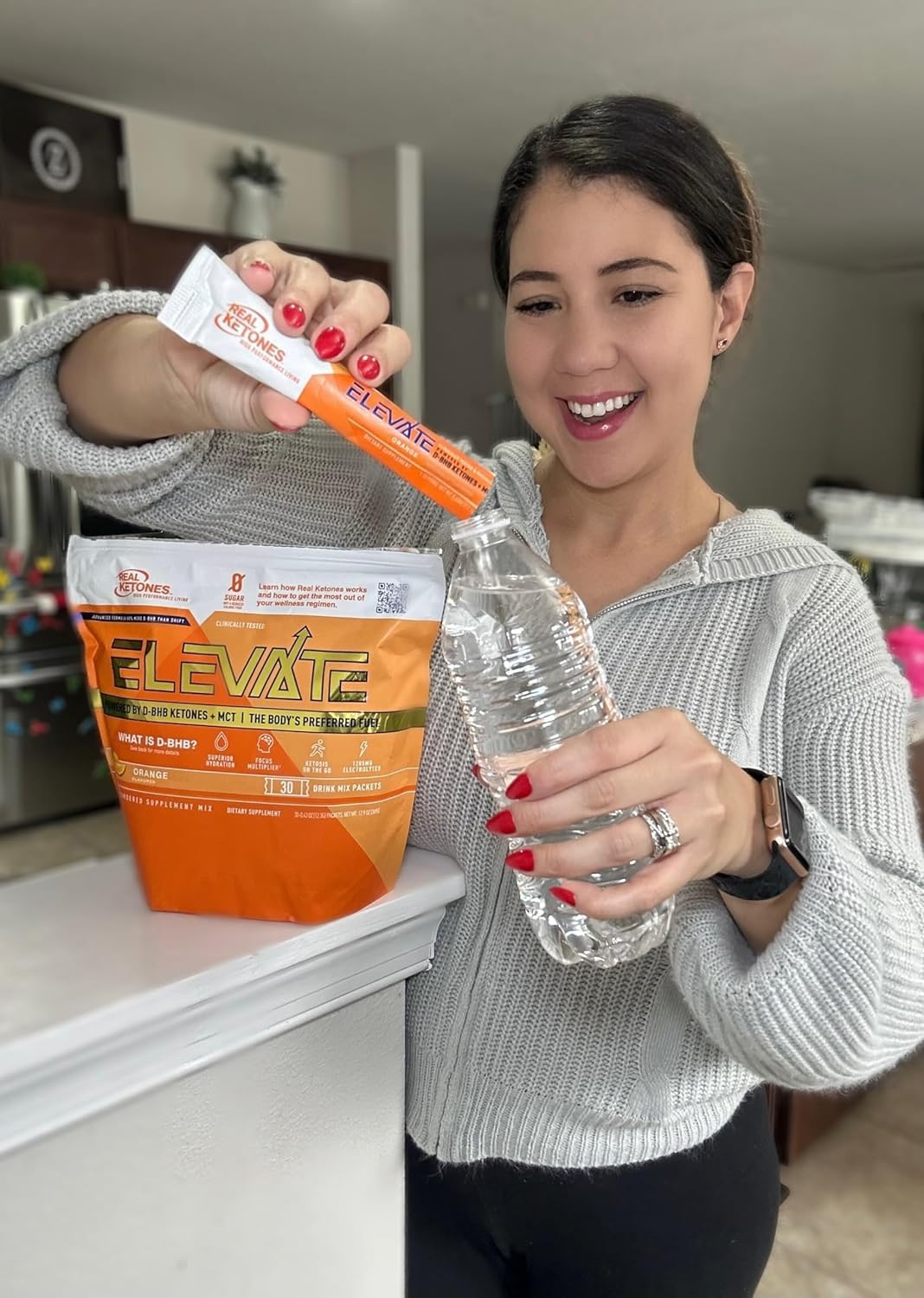 Real Ketones MCT & BHB Exogenous Ketones Drink Mix Packets Elevate Keto Electrolytes Powder Packets No Sugar with 4 Main Electrolytes Plus Hydrating Proprietary Keto BHB - 30 Pack Orange