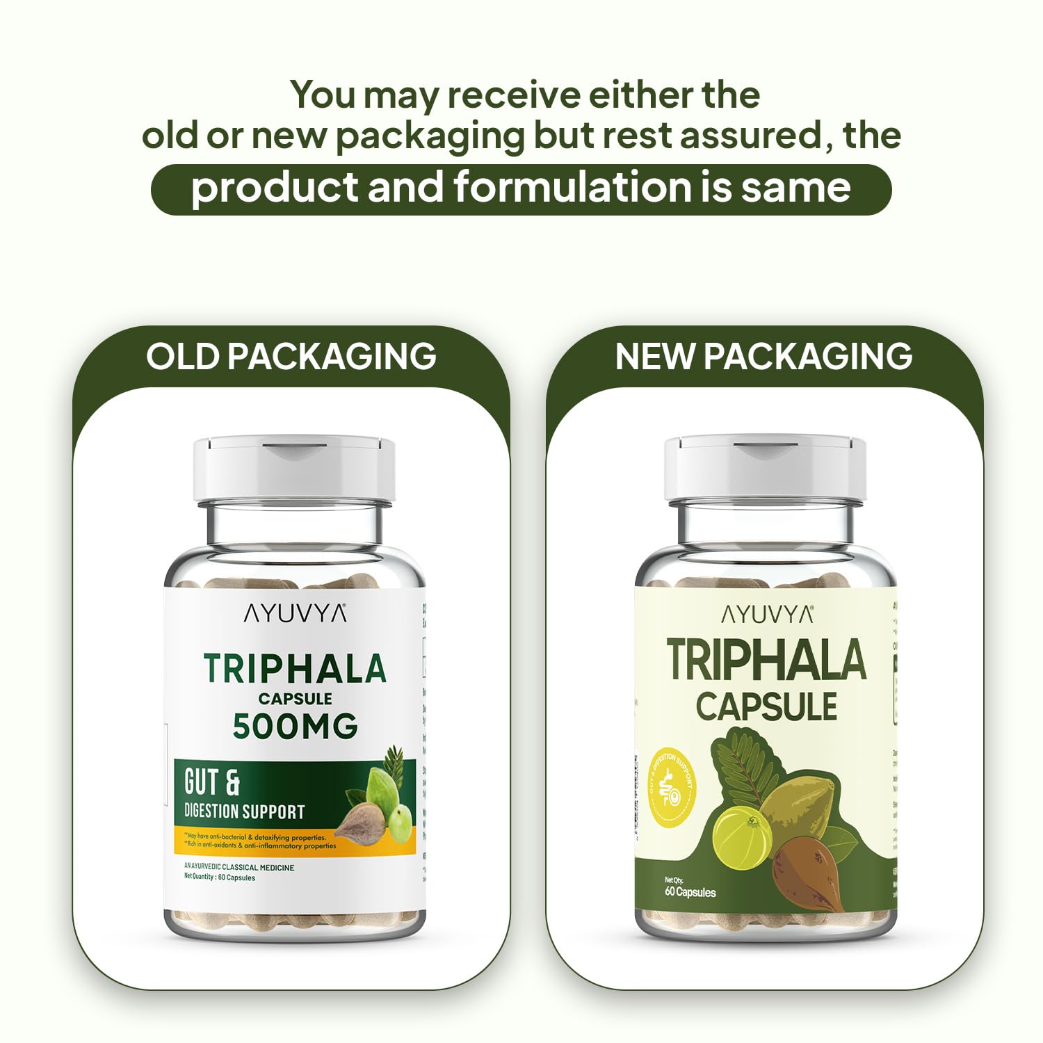 Ayuvya Triphala Churna Capsule - 500mg (Pack of 3) | Pure Ayurvedic Blend of Amla, Baheda & Haritaki | Supports Digestion, Detox & Hair Health | 60 Capsules | As Seen on Shark Tank 2
