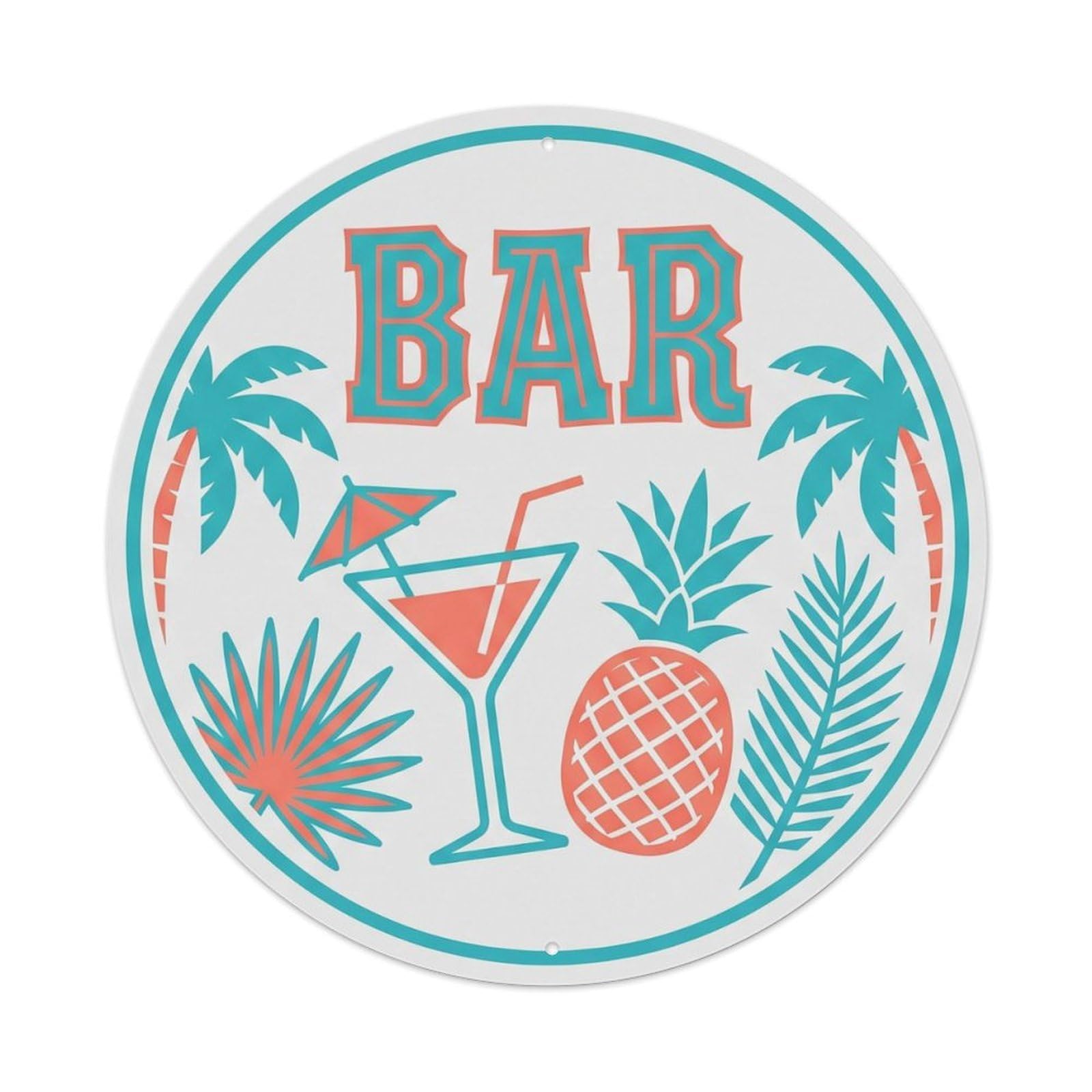 Vintage BAR Tropical Lounge Ornament Metal Tin Sign Plaque Wall Decor for Cafe, Club, Garden Round Metal Poster 8x8Inch