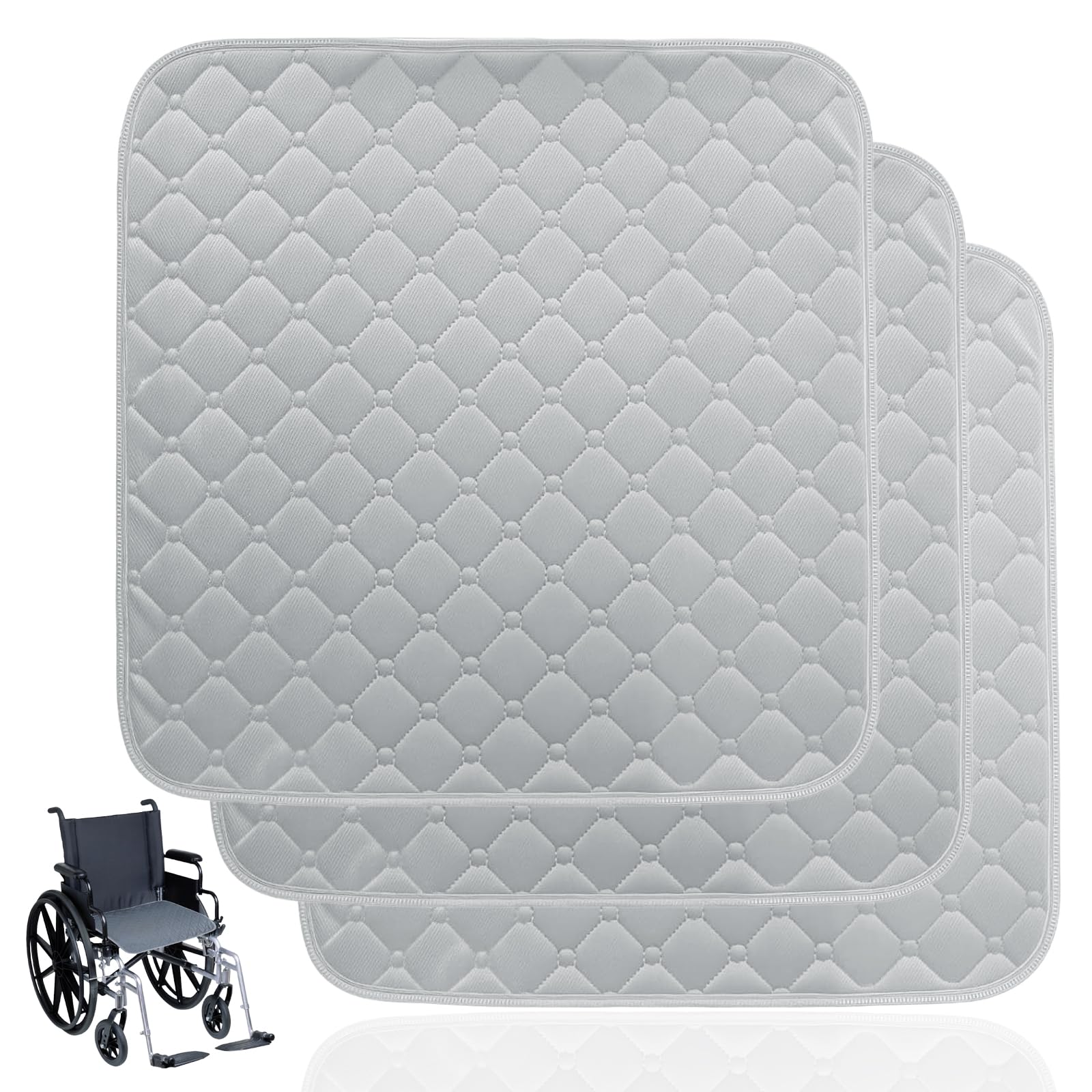 3 PCS Incontinence Chair Pads, Washable Chair Protector Waterproof Seat Protector Pads for Wheelchairs Sofas Armchairs and Car Seats Grey (50x50cm)